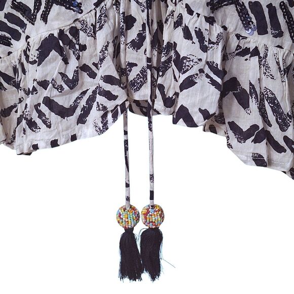 Saks Fifth Avenue Swim Coverup Kaftan Sequins Tassels Ruffle Hem M Cotton Caftan - Picture 3 of 6